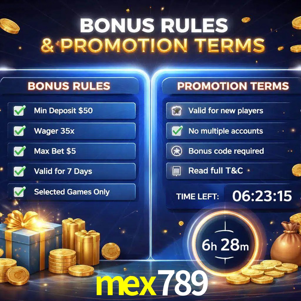 Reglas de promoción mex789 y condiciones de bonos explicadas visualmente