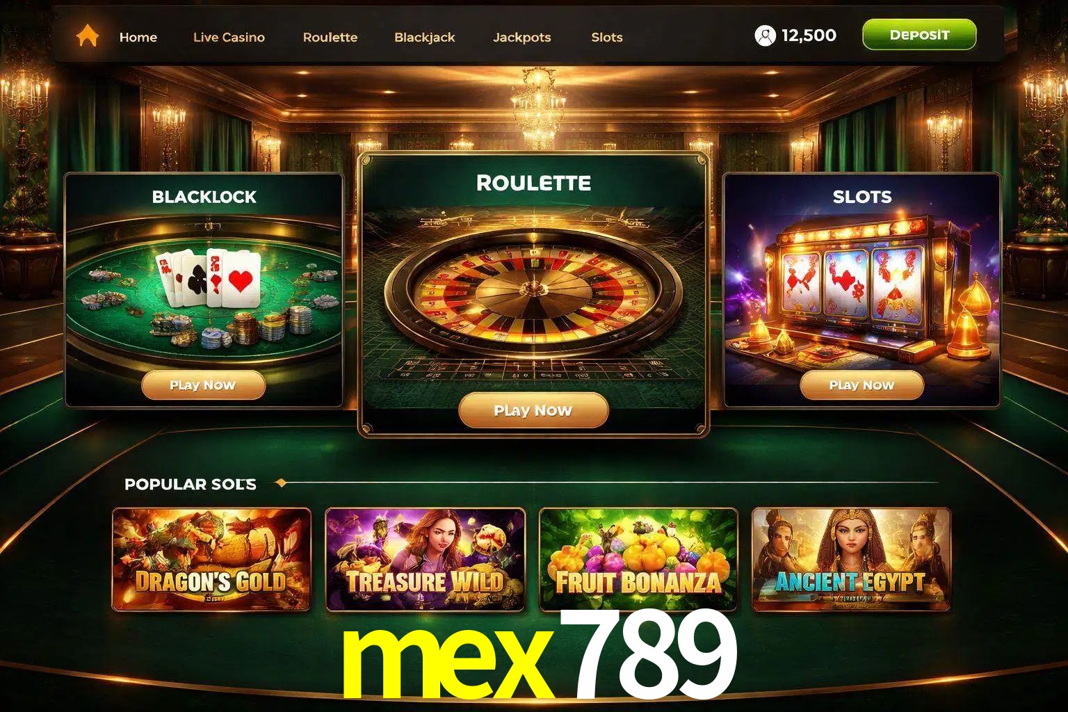 Vista de la plataforma mex789 Casino mostrando categorías organizadas de juegos en línea